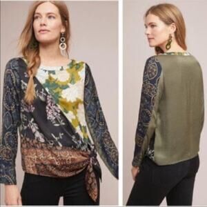Anthropologie Tiny Floral Mixed Print Tie Blouse